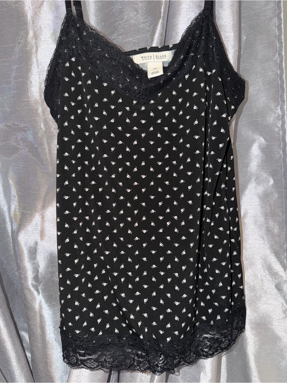 White House Black Market Black Lace-Trim Spotted Cami
